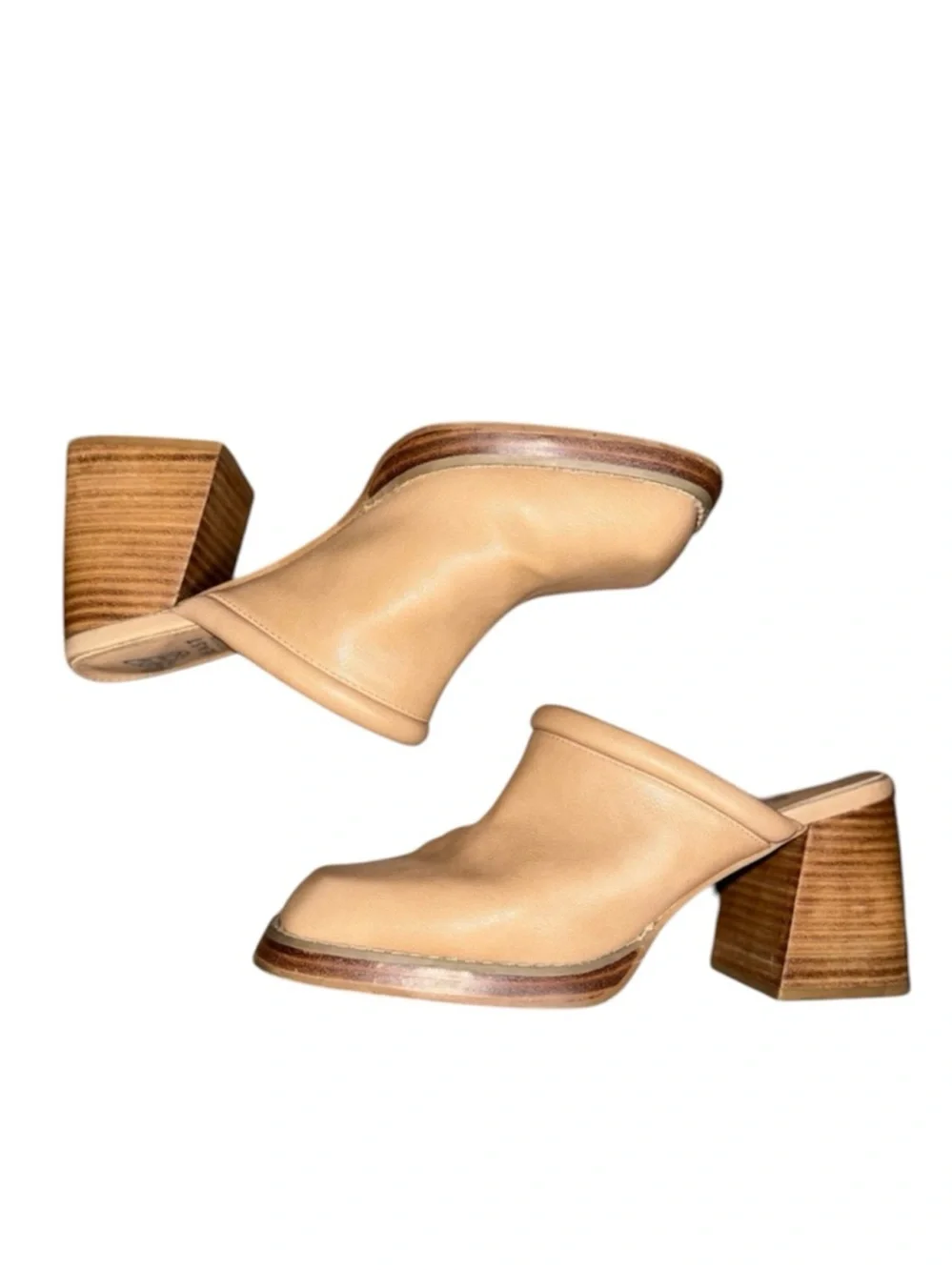 Beast Fashion Francesca Block Heel Mules Square-Toe Design Taupe Tan Size 8.5 - Picture 1 of 10